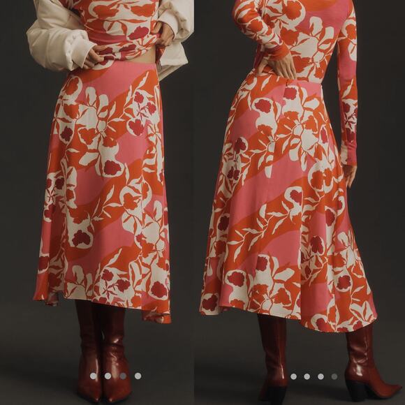 NWT Anthropologie Marimekko Volyymi Serenaadi Pink Red Floral A Line Midi Skirt - Picture 1 of 14